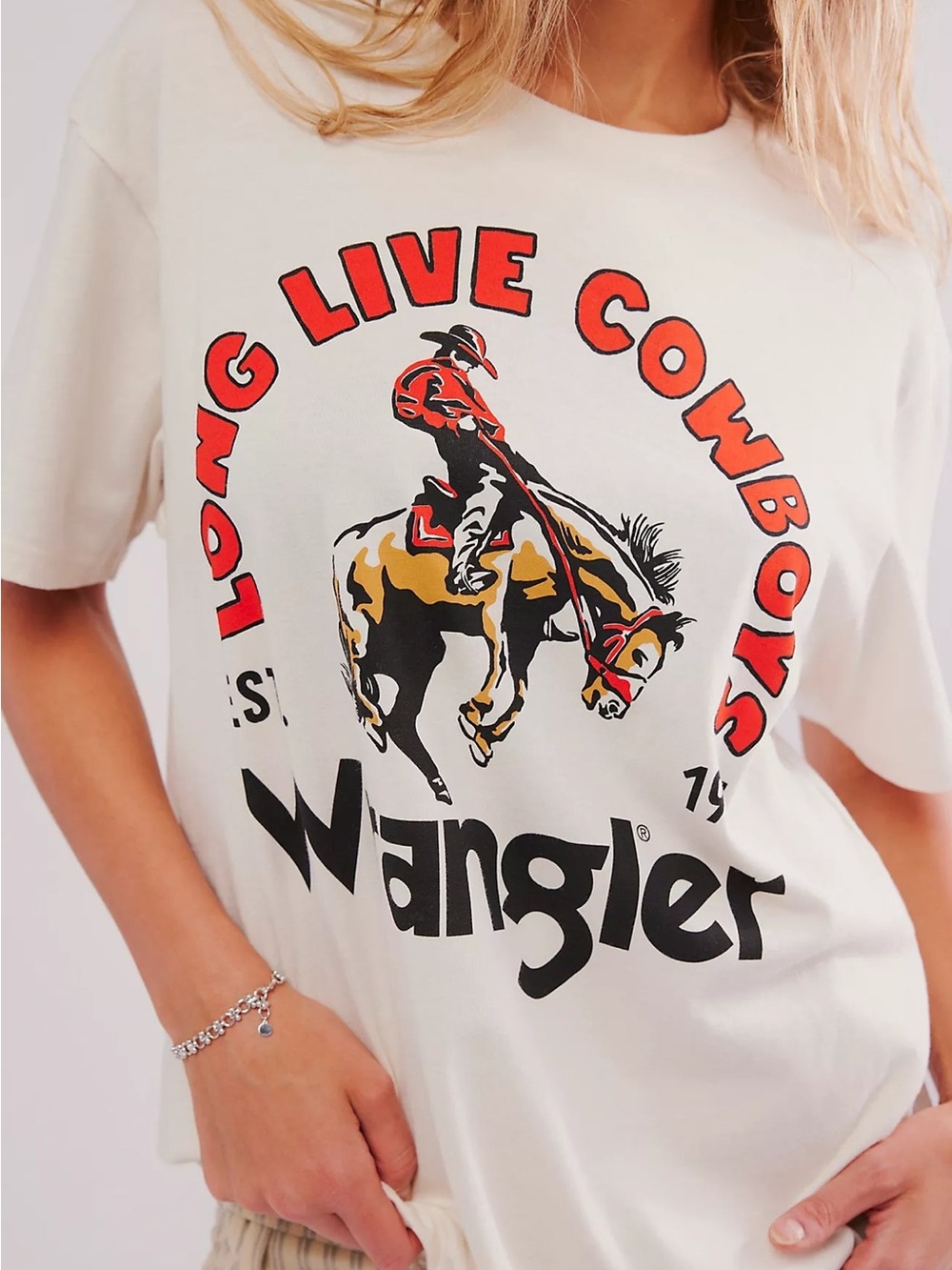 🤠 Wrangler Diamond Cross Long Live Cowboys Graphic Tee White Size M